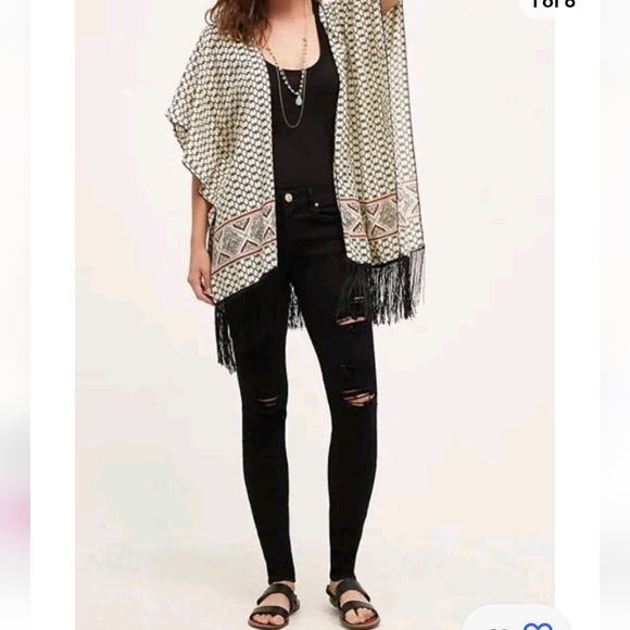 Anthropolgie Roffe Accessories~Bonita Neutral Fringe Oversized Kimono/Cover Up - Picture 15 of 15